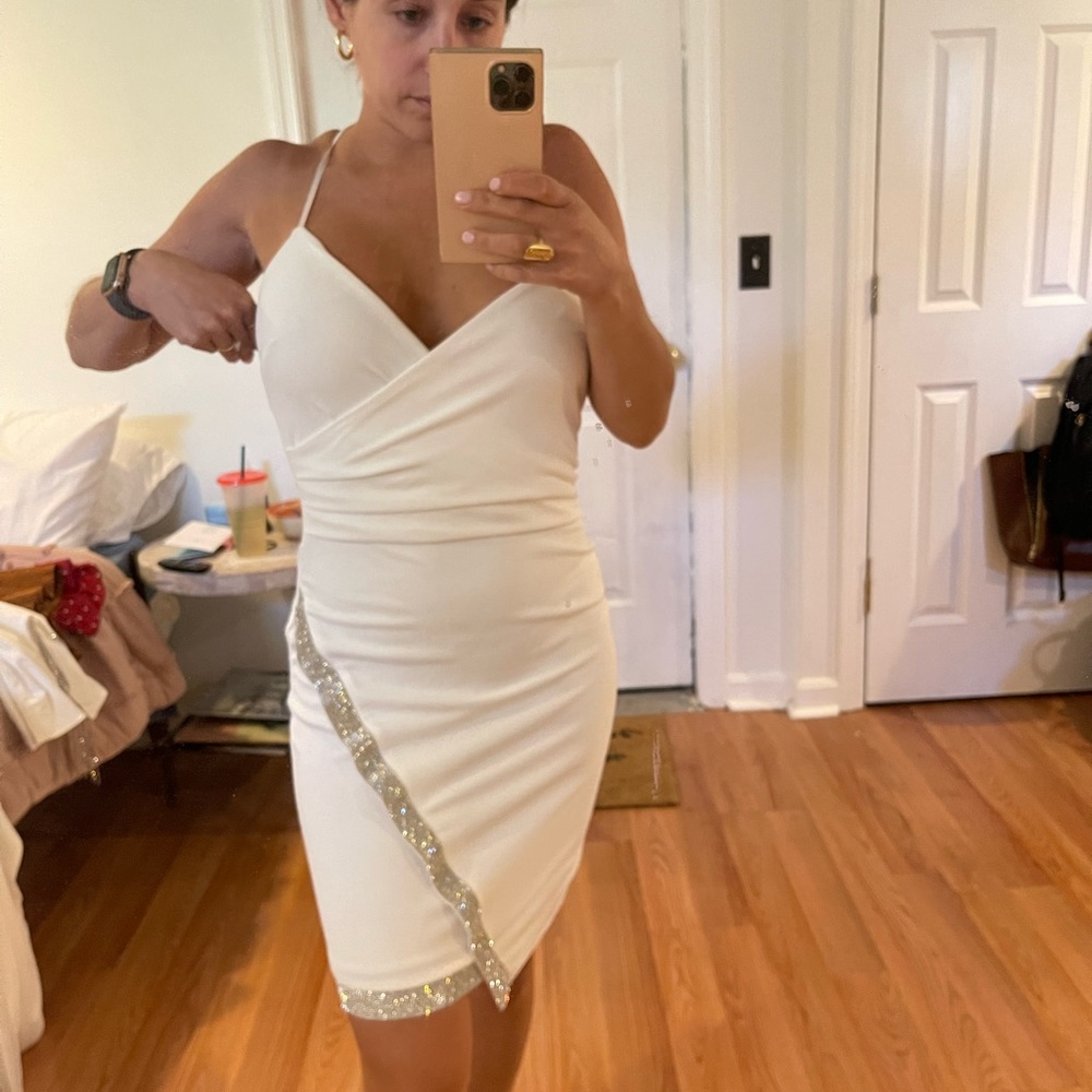 white mini dress with sparkles